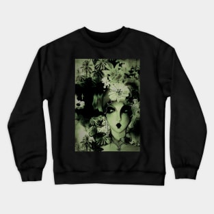 floral dark art deco collage flowers butterflies green Crewneck Sweatshirt